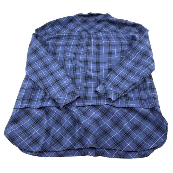J. Jill Women's size SP Small Petite Flannel Button Up Blouse Blue Plaid Tunic - Picture 5 of 5